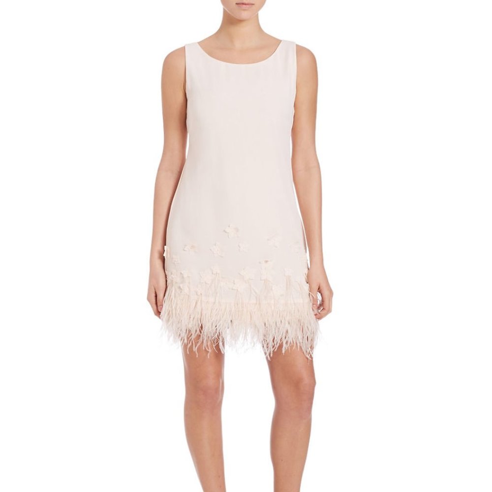 Jessica Simpson Crepe Dress Feather Hem 10